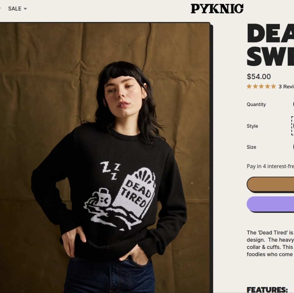 NWT Dead Tired Coffee Knit Tombstone Unique Halloween Sweater - Picture 12 of 13